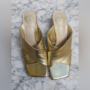 Vince Camuto Metallic Gold Leather Mules Size 8M